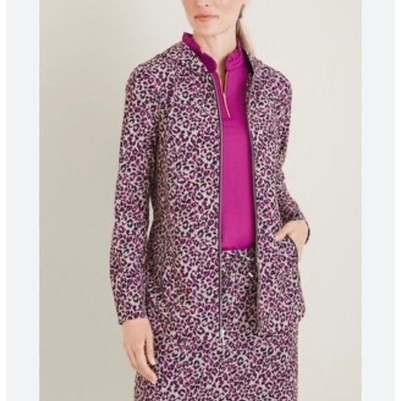 CHICOS Zenergy Womens Printed Chic360 UPF Jacket Small Pink Animal Print Hoodie - Picture 1 of 13